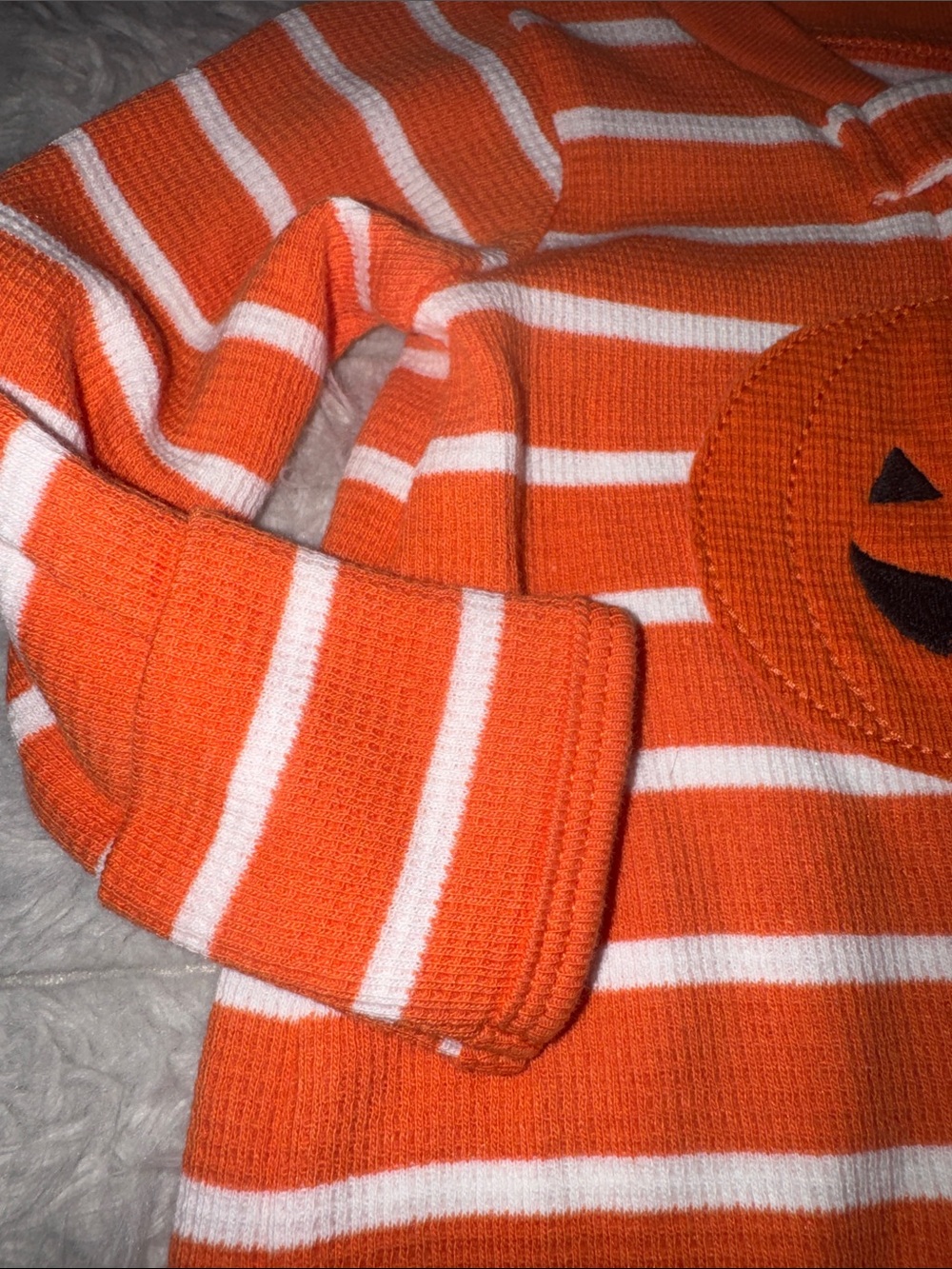 Carter's Orange & White Striped Pumpkin Footed One-Piece Pajamas - Picture 5 of 8